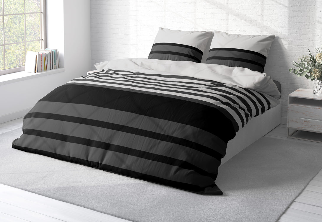 One Home Bettwäsche 200x220 cm gestreift grau anthrazit Biber Winter Flanell Baumwolle