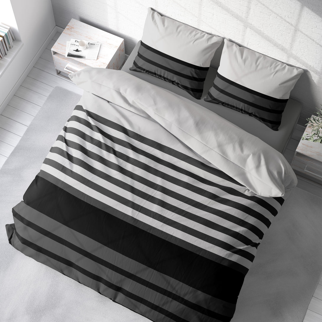 One Home Bettwäsche 200x220 cm gestreift grau anthrazit Biber Winter Flanell Baumwolle