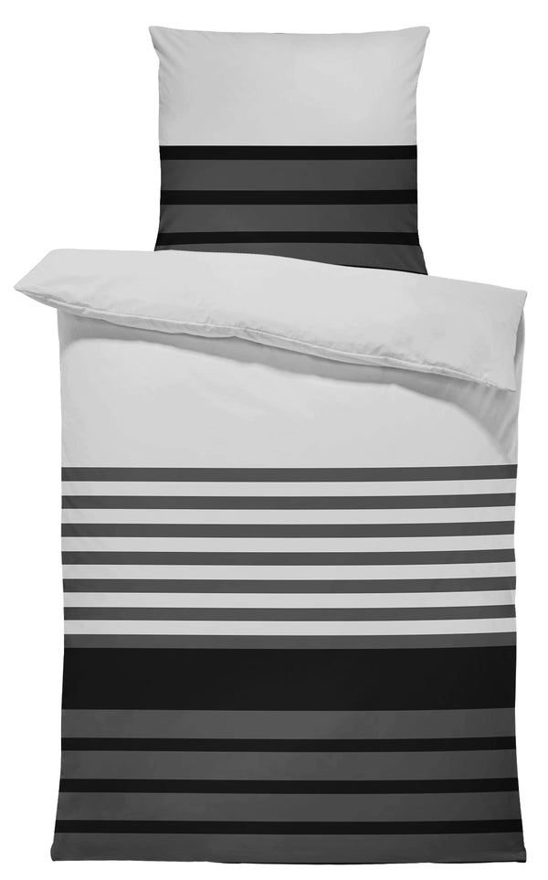 One Home Bettwäsche 155x220 cm gestreift grau anthrazit Biber Winter Flanell Baumwolle