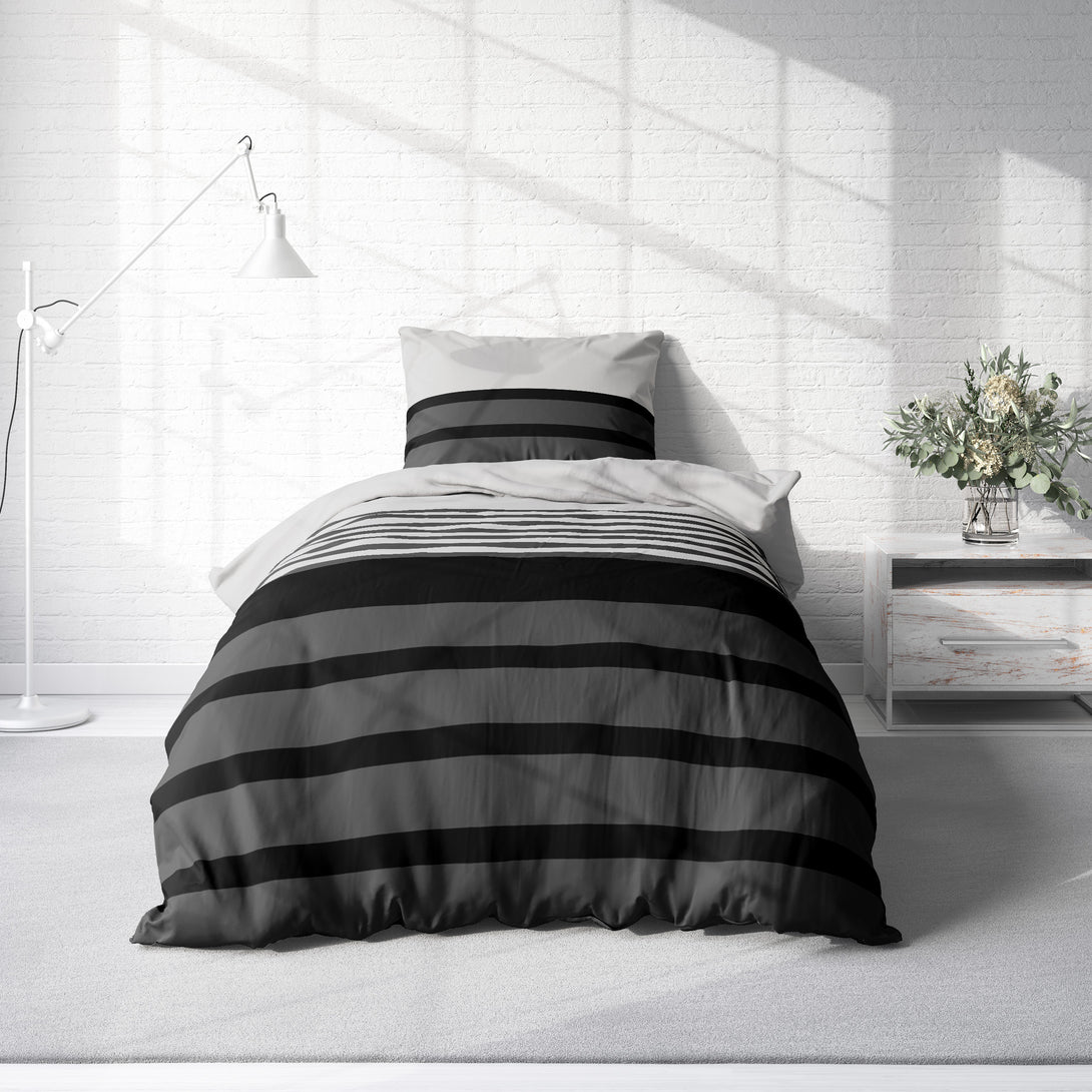 One Home Bettwäsche 155x220 cm gestreift grau anthrazit Biber Winter Flanell Baumwolle