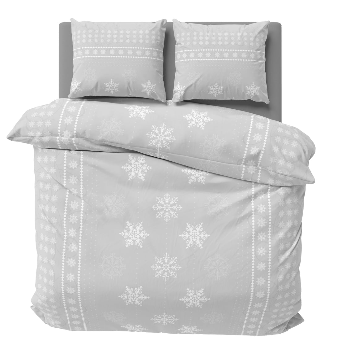 Biber Bettwäsche 200x200 cm Kristalle Schneeflocken Grau Winter Warm Baumwolle