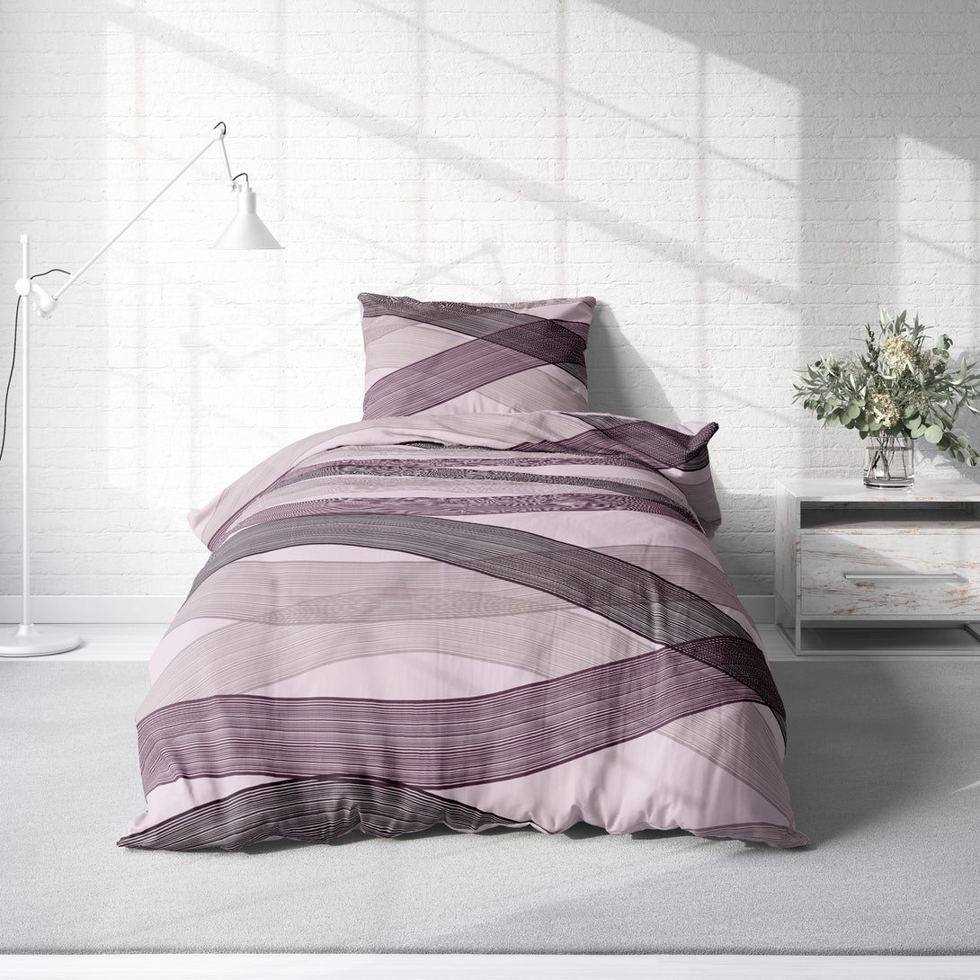 One Home Bettwäsche 135x200 cm Welle Lavendel lila modern Biber Winter Flanell Baumwolle