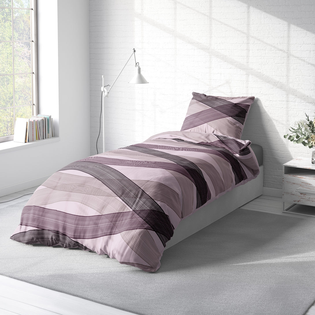 One Home Bettwäsche 135x200 cm Welle Lavendel lila modern Biber Winter Flanell Baumwolle
