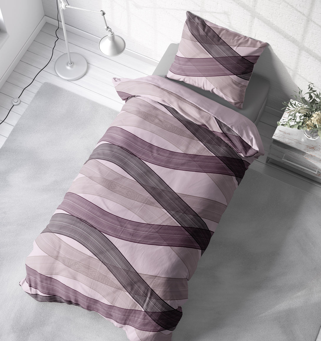 One Home Bettwäsche 135x200 cm Welle Lavendel lila modern Biber Winter Flanell Baumwolle