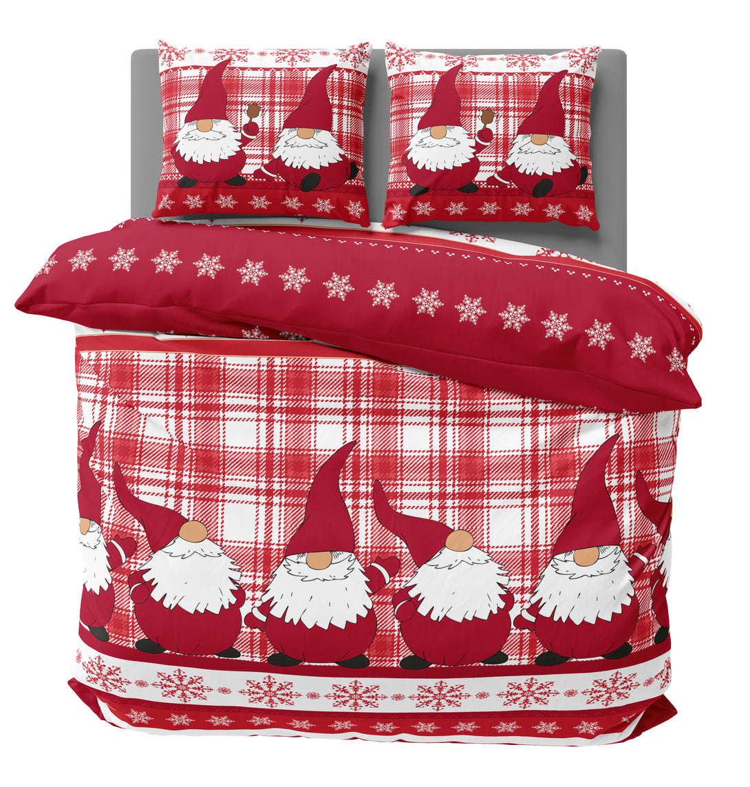 One Home Bettwäsche 200x220 cm Wichtel Weihnachten rot Biber Winter Flanell Baumwolle