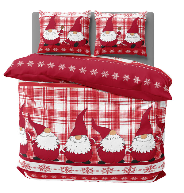 One Home Bettwäsche 200x220 cm Wichtel Weihnachten rot Biber Winter Flanell Baumwolle