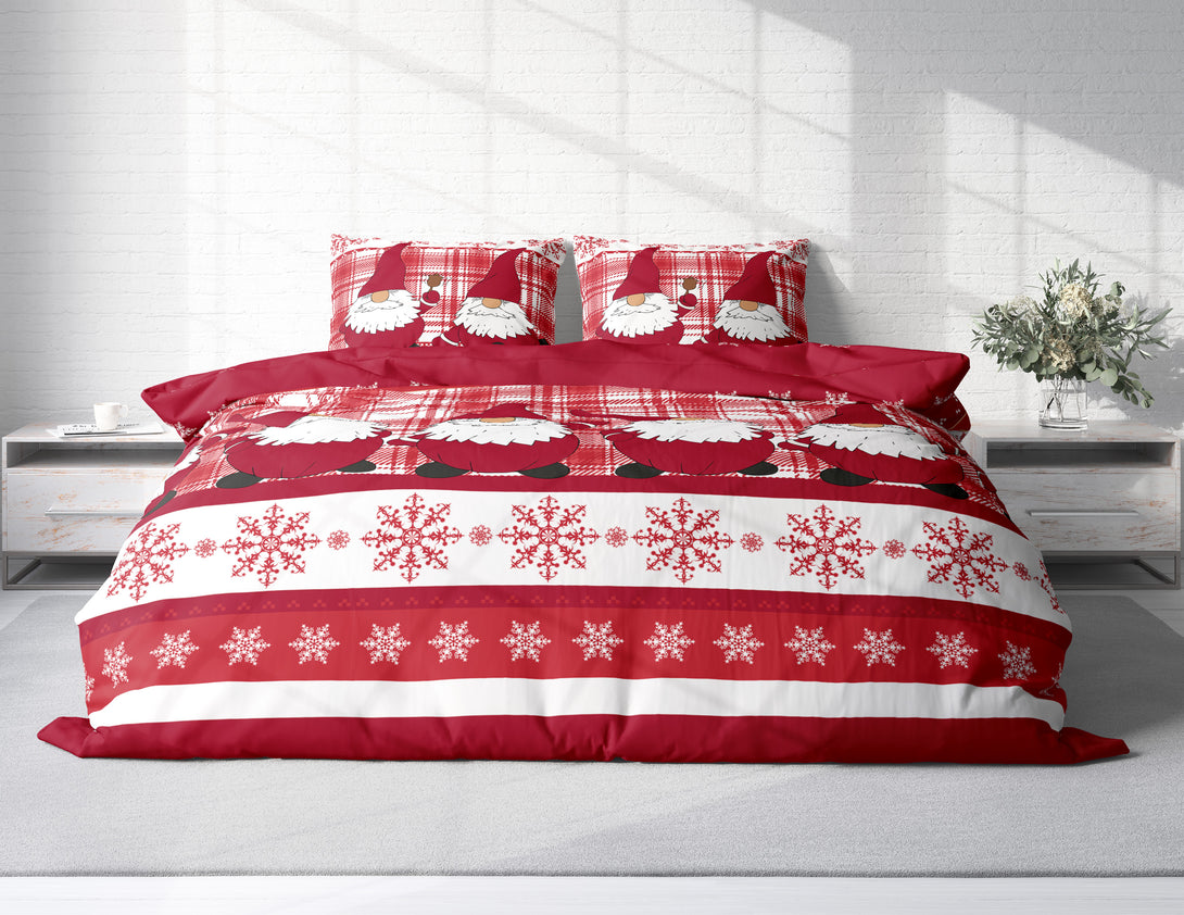 One Home Bettwäsche 200x220 cm Wichtel Weihnachten rot Biber Winter Flanell Baumwolle