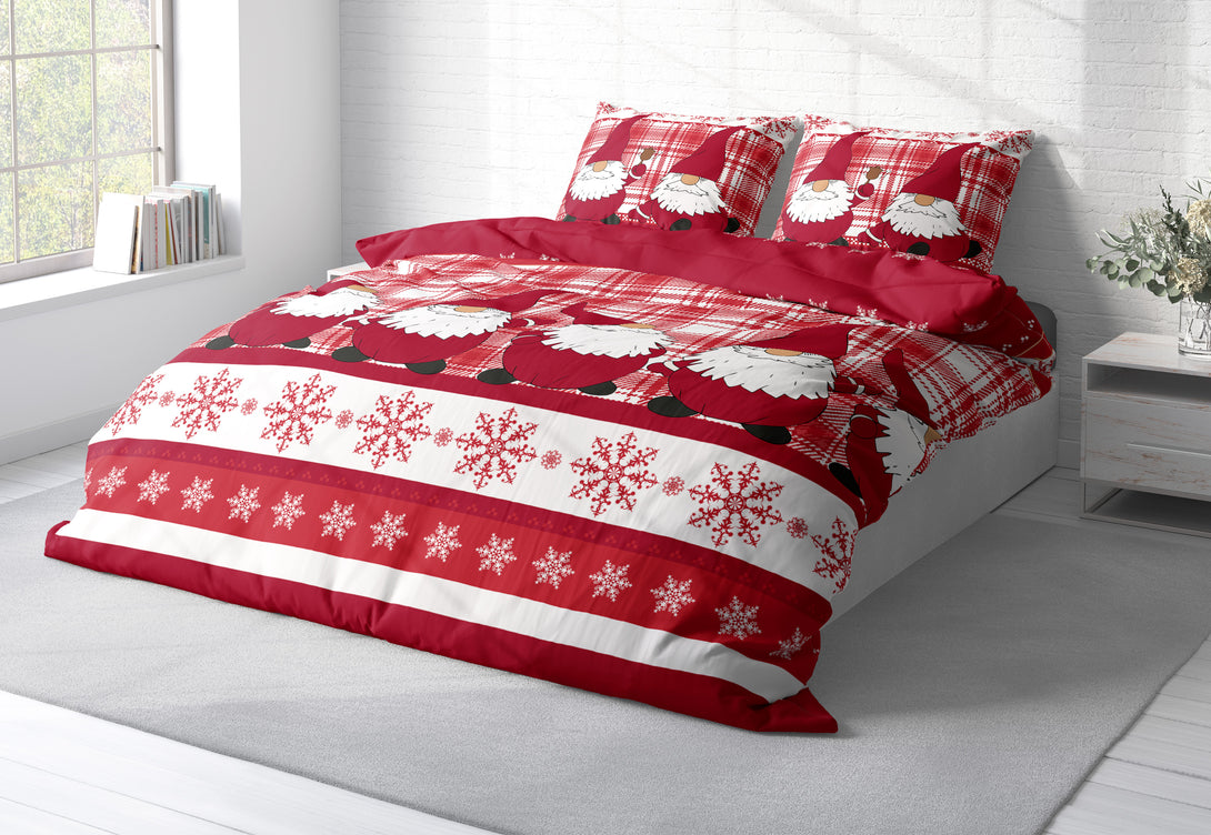 One Home Bettwäsche 200x220 cm Wichtel Weihnachten rot Biber Winter Flanell Baumwolle