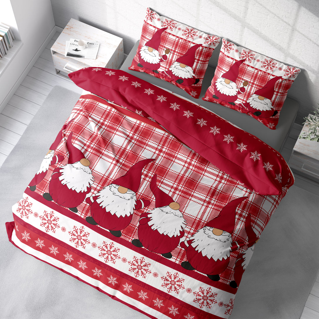 One Home Bettwäsche 200x220 cm Wichtel Weihnachten rot Biber Winter Flanell Baumwolle