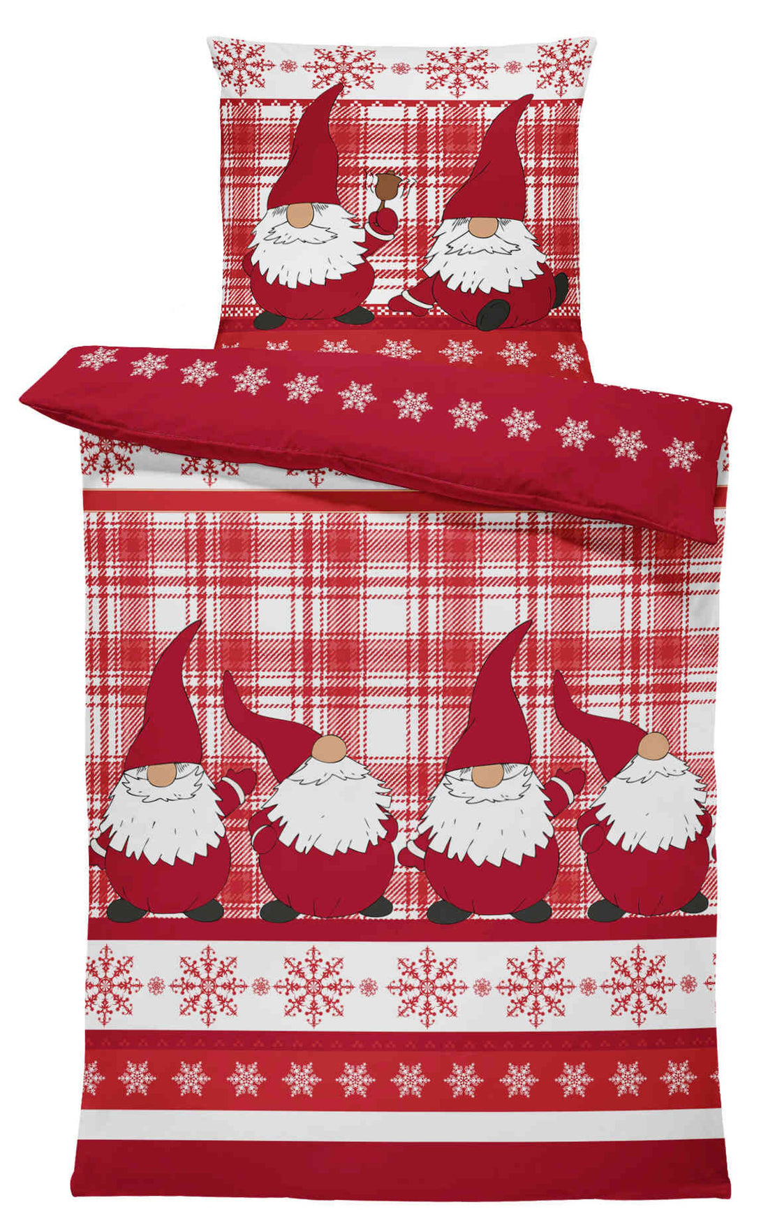 Biber Winter Bettwäsche 135x200 cm Wichtel Weihnachten Rot Weiß Warm B