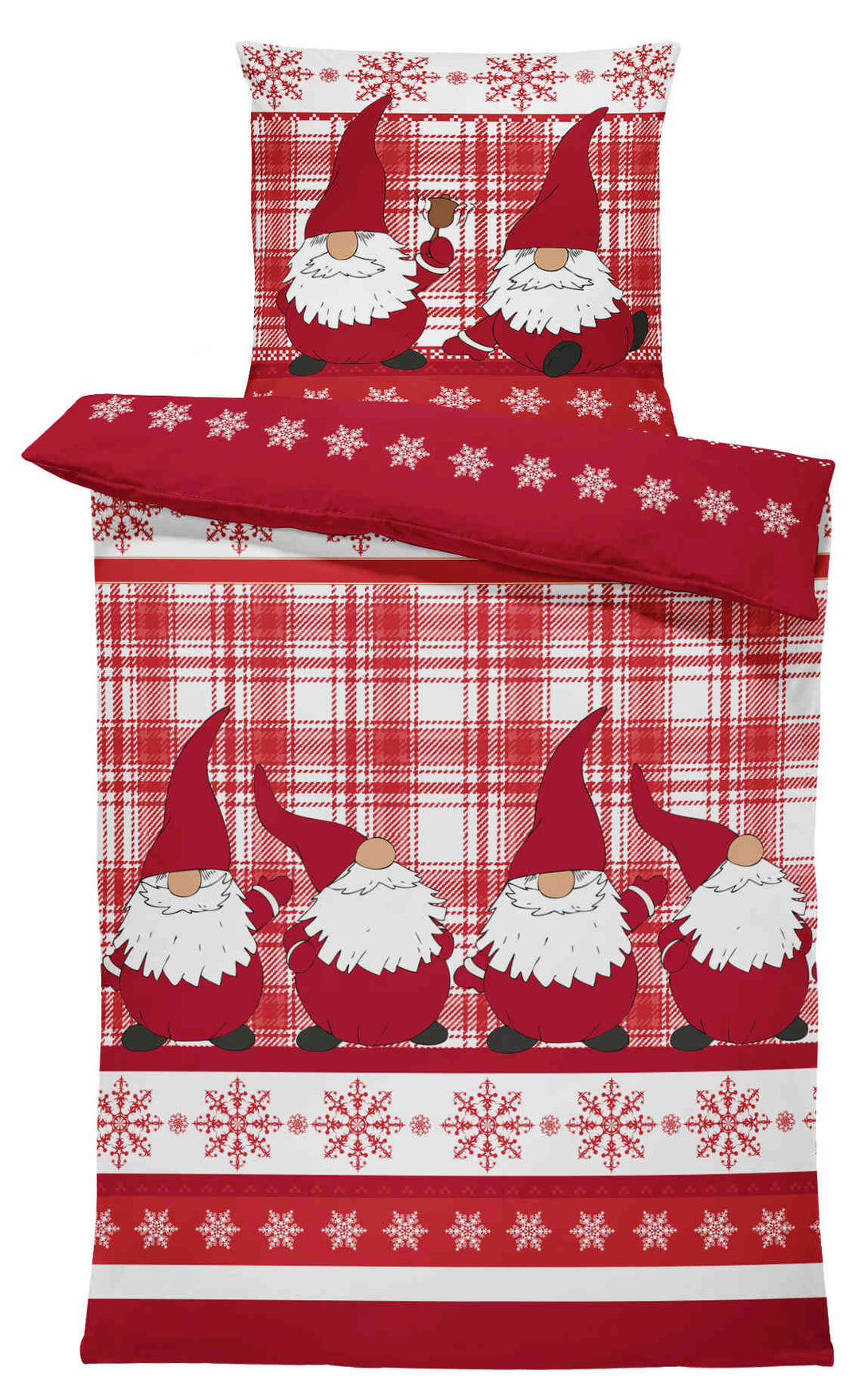 One Home Bettwäsche 155x220 cm Wichtel Weihnachten rot Biber Winter Flanell Baumwolle