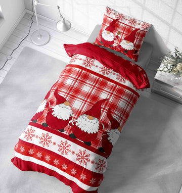 Bettwäsche 155x220 cm Wichtel Weihnachten rot Biber Winter Flanell Bau