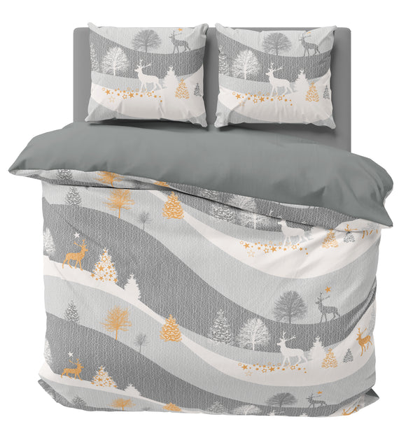 One Home Bettwäsche 200x220 cm Rentiere Winterlandschaft Biber Winter Flanell Baumwolle