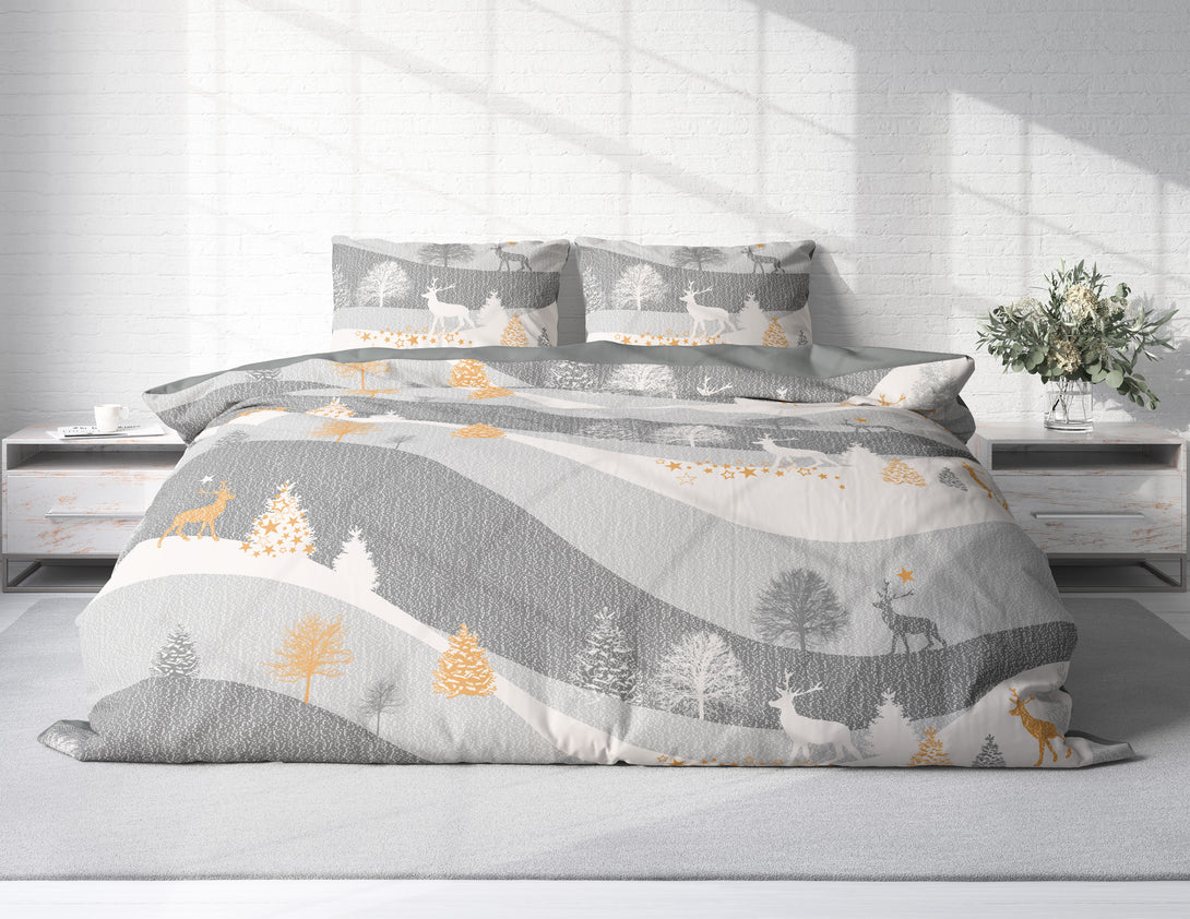 One Home Bettwäsche 200x220 cm Rentiere Winterlandschaft Biber Winter Flanell Baumwolle