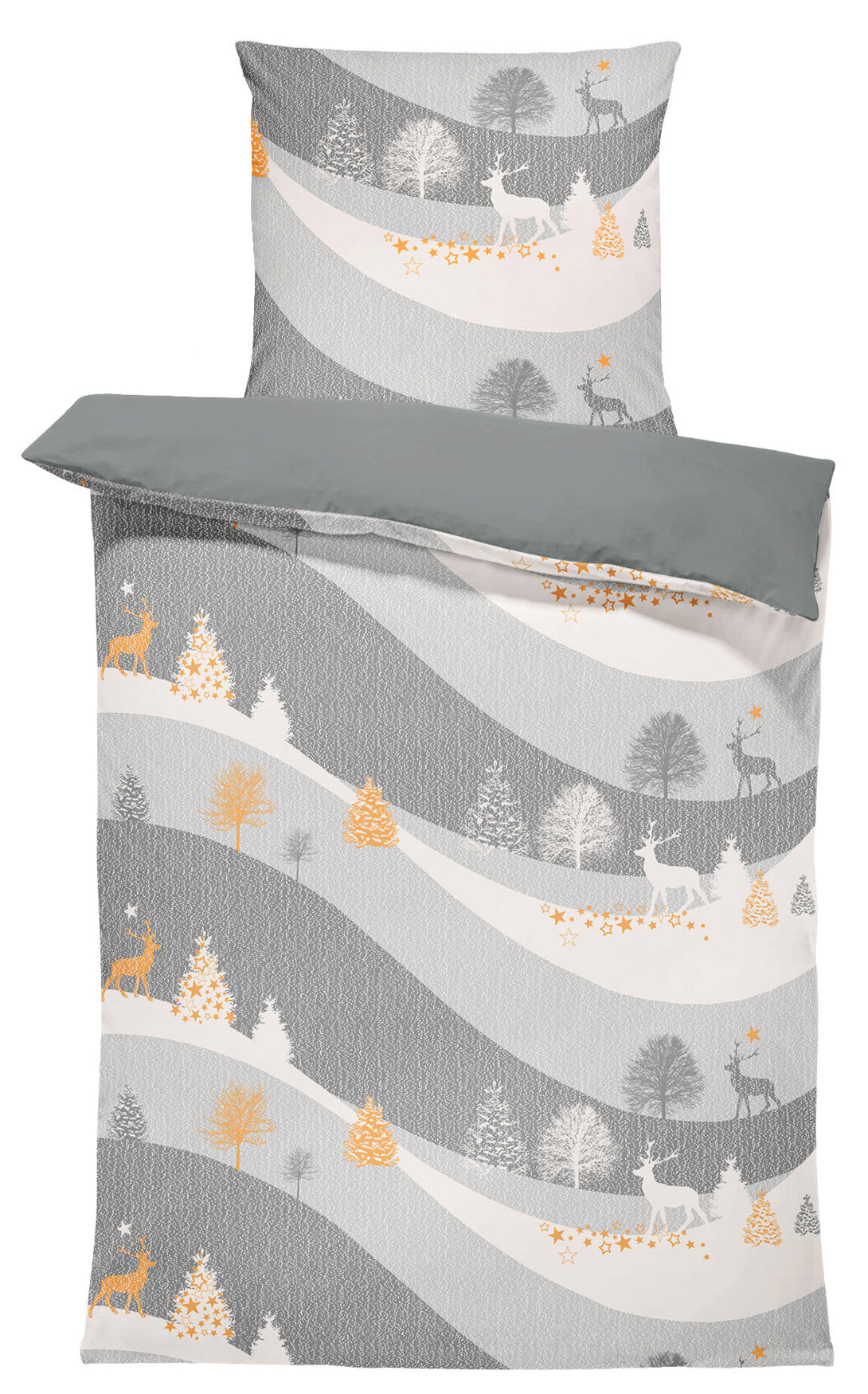 One Home Bettwäsche 155x220 cm Rentiere Winterlandschaft Biber Winter Flanell Baumwolle