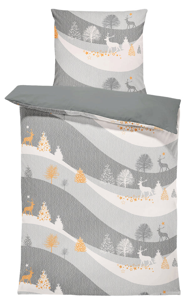 One Home Bettwäsche 155x220 cm Rentiere Winterlandschaft Biber Winter Flanell Baumwolle
