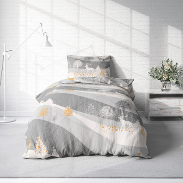 Bettwäsche 155x220 cm Rentiere Winterlandschaft Biber Winter Flanell B