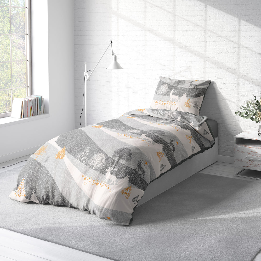One Home Bettwäsche 155x220 cm Rentiere Winterlandschaft Biber Winter Flanell Baumwolle